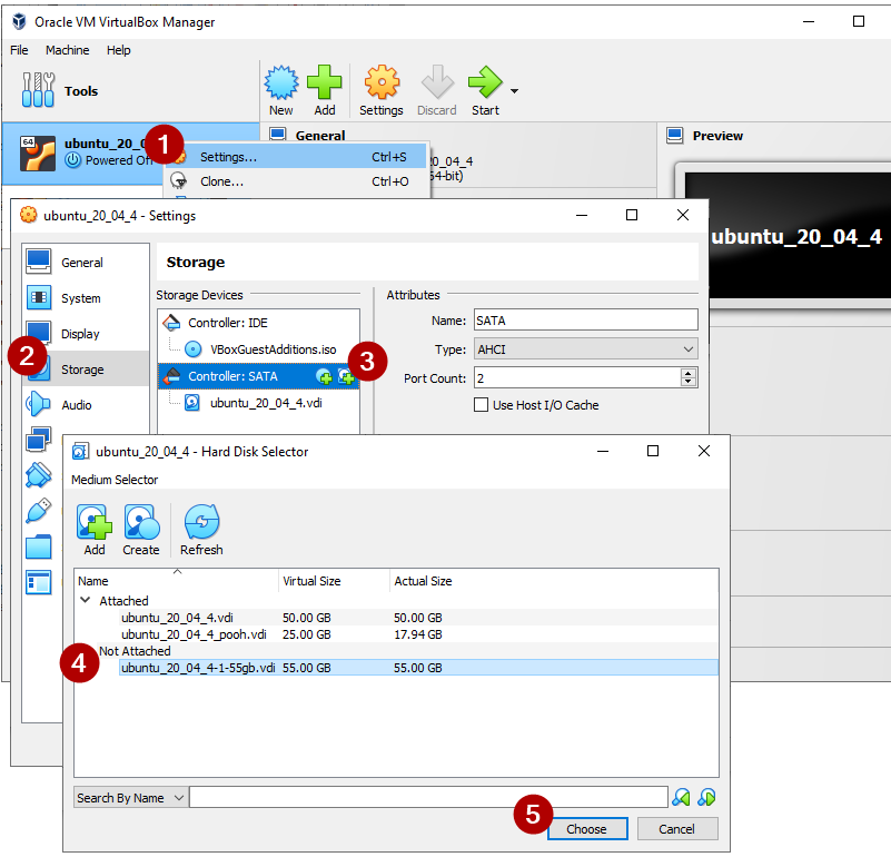 Oracle VM VirtualBox Manager - Ubuntu VM にハードディスクを追加する