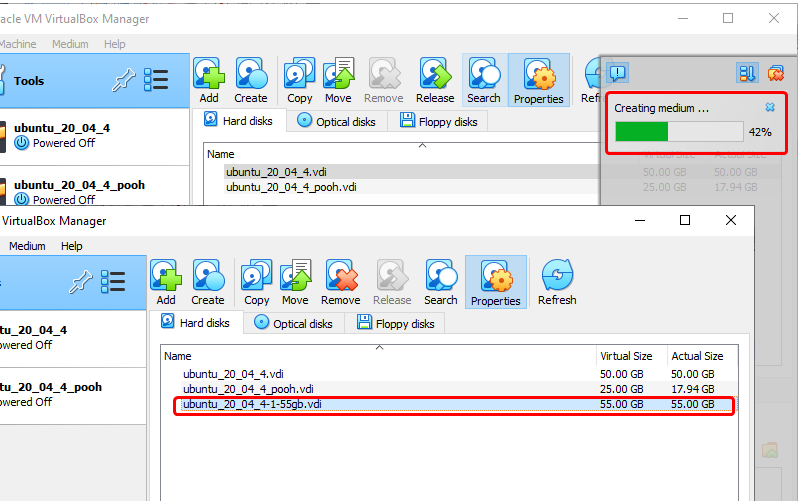 Oracle VM VirtualBox Manager - Virtual hard disk initialization in progress