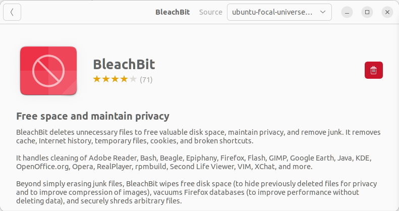 Ubuntu ソフトウェア - BleachBit
