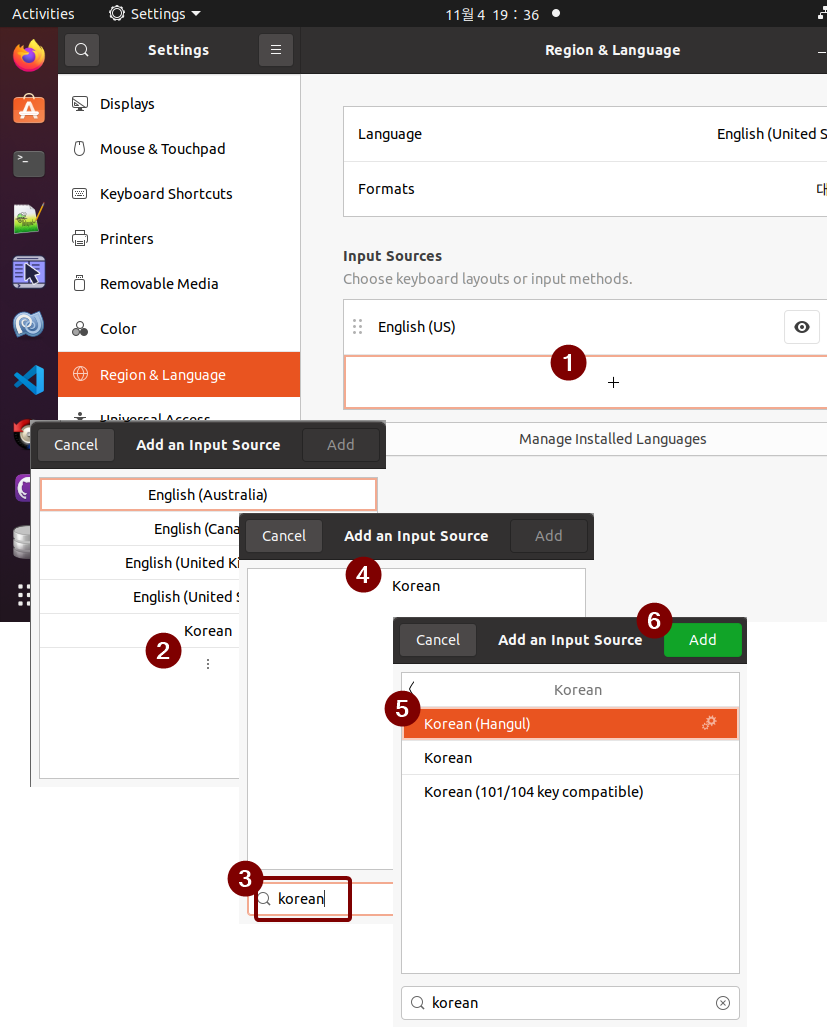 Add `Korean (Hangul)` Input Source