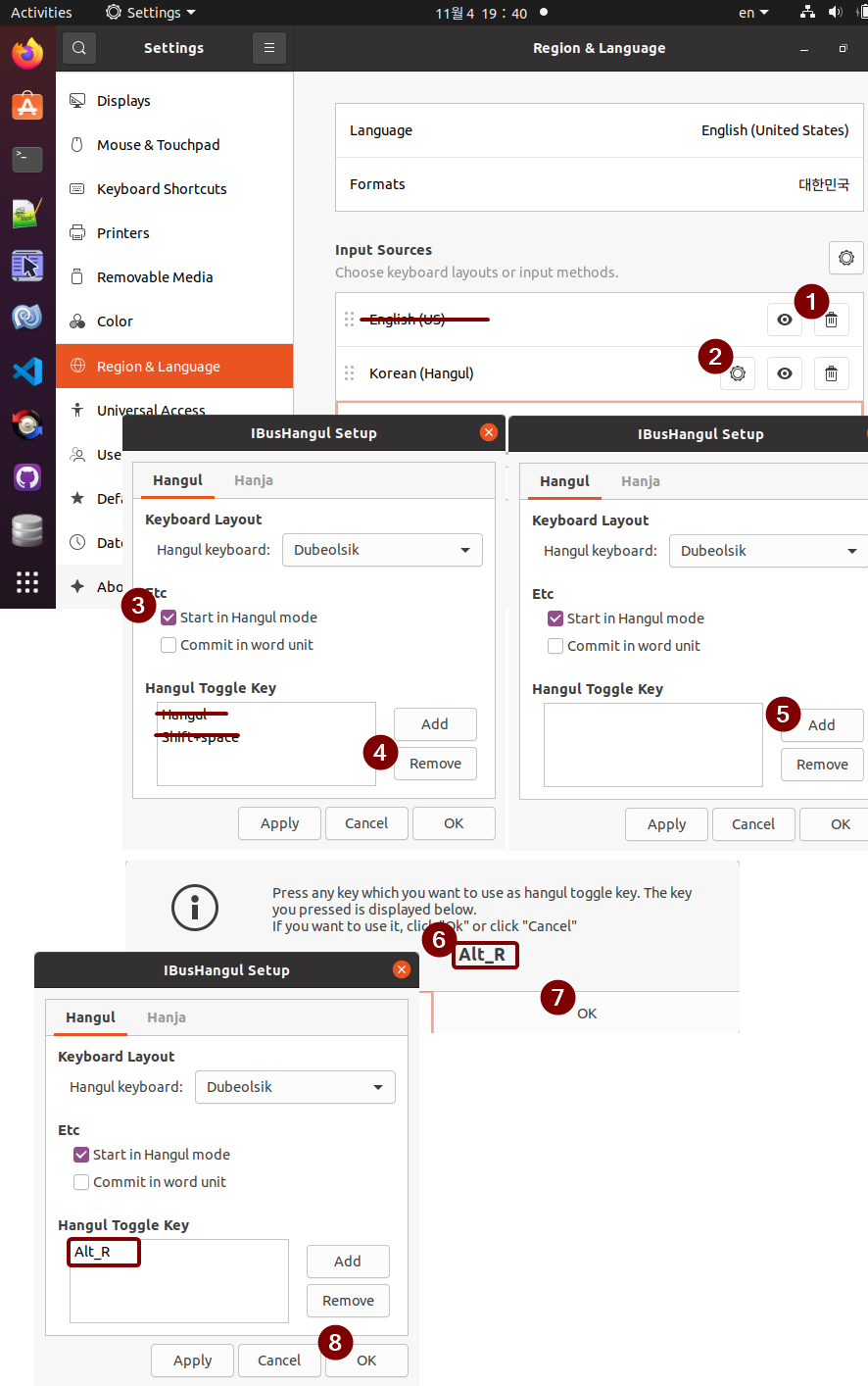 Korean-English conversion key setting