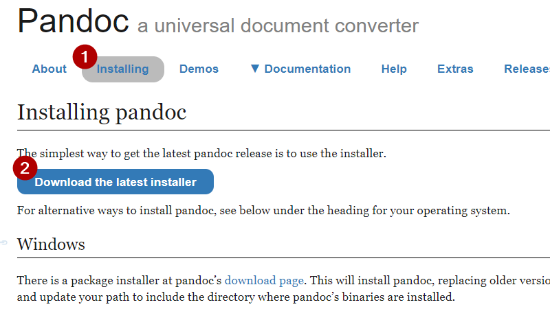 Pandoc 公式サイト - ダウンロード