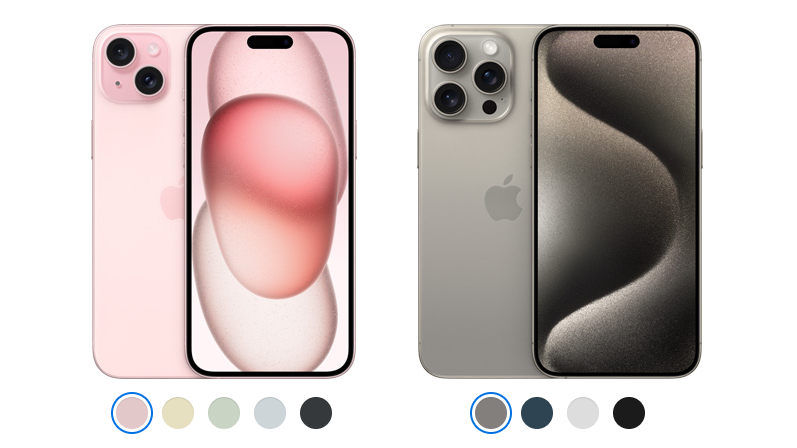 iPhone 15 - Plus 位于左侧，Pro Max 位于右侧
