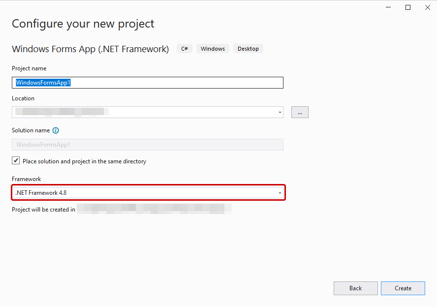 Visual Studio 2022 - .NET Framework 4.8の選択