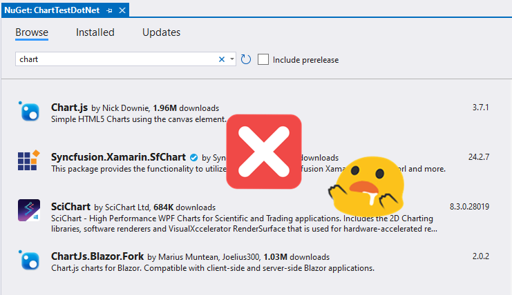 `Visual Studio 2022 > Manage Nuget Packages ...` - Many chart libraries can be downloaded, but they are paid or have functional limitations.